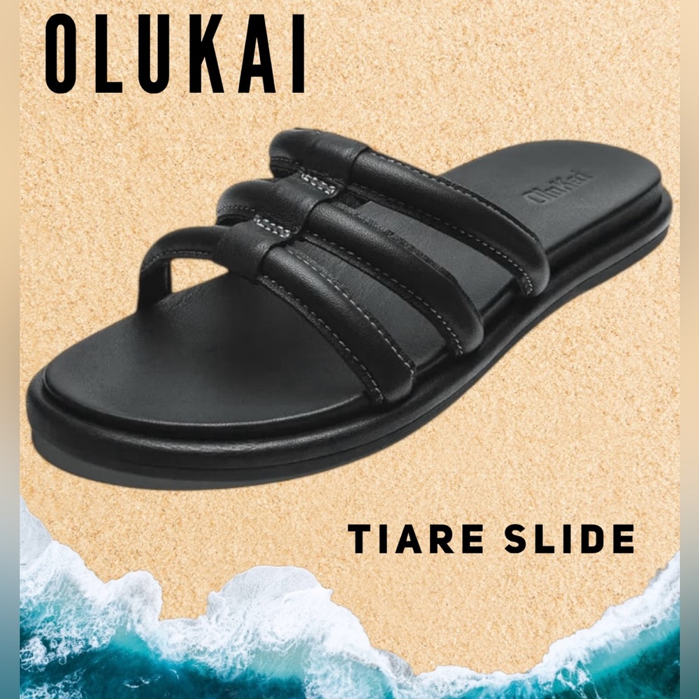 New Olukai Black Tiare Slide Sandals Size 9 NWT